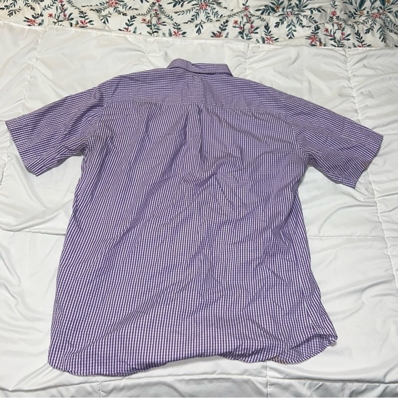 Peter Millar seaside finish Button Front short sleeve plaid shirt purple large - Picture 5 of 6